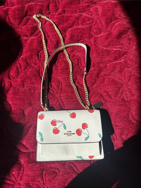 Coach Handbags - Coach Mini Klaire Cream Cherry-Print Leather Crossbody with Gold Chain